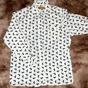 Ellen Tracy White Black Dog Print Blouse Top